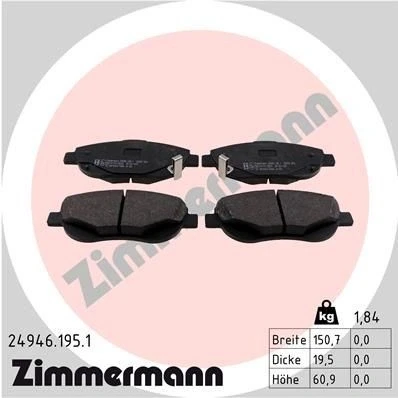 Bilde av ZIMMERMANN 24946.195.1 Bremseklosser med akustisk slitasjevarsel Bildet viser leveranseinnholdet TOYOTA: Avensis III Stasjonsvogn, Verso