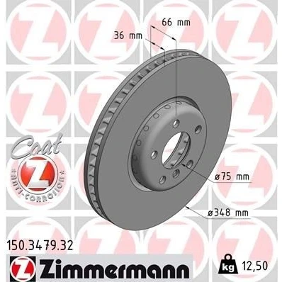 Bilde av ZIMMERMANN FORMULA F COAT Z 150.3479.32 Bremseskiver 348 36 6/5 5 120 innvendig ventilert, todelt bremseskive belagt høy karbon BMW: Touring