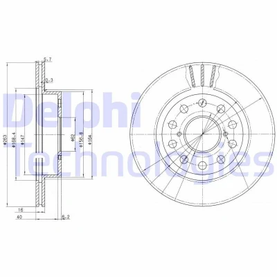 Bilde av DELPHI BG3268 Bremseskiver 263 16 5 ventilert oljet ubehandlet uten hjullager, ABS sensorring