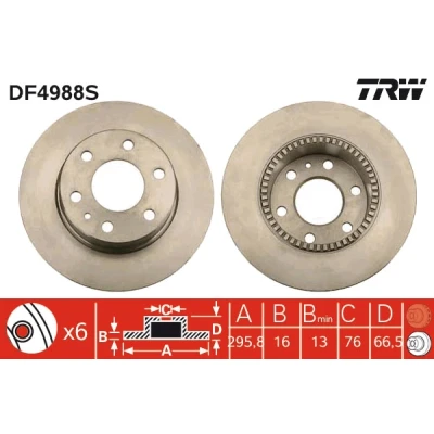 Bilde av TRW DF4988S Bremseskiver 296 16 6 125 fullt ut spraylakkert IVECO: DAILY 4 Kasten/Kombi, V Varebil / Stasjonsvogn, 5 Pritsche/Fahrgestell
