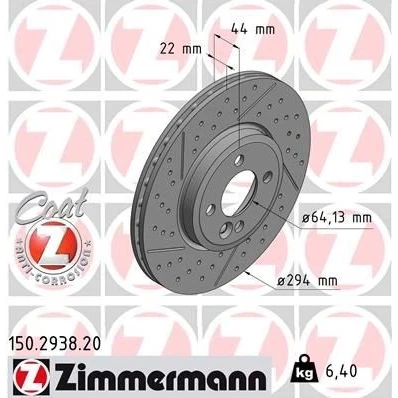 Bilde av ZIMMERMANN COAT Z 150.2938.20 Bremseskiver 294 22 5/4 4 100 innvendig ventilert, slisset / perforert belagt høy karbon MINI: Hatchback, Clubman