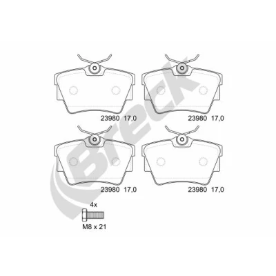 Bilde av BRECK 23980 00 703 Bremseklosser ikke klargjort for slitasjeindikator OPEL: Vivaro A Van, Combi, B RENAULT: TRAFIC 2 Bus