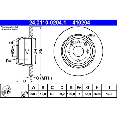 Bilde av ATE 24.0110 0204.1 Bremseskiver 260,0 10,0 4 100,0 fullt ut belagt OPEL: Vectra A Sedan, Astra F Caravan, Cabrio