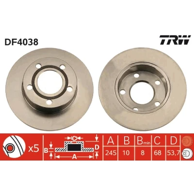 Bilde av TRW DF4038 Bremseskiver 245 10 5 112 fullt ut spraylakkert AUDI: A6 C5 Avant, Sedan