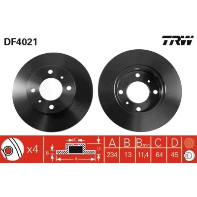 Bilde av TRW DF4021 Bremseskiver 234 13 4 100 fullt ut spraylakkert MITSUBISHI: Lancer Stasjonsvogn, 5 Limousine