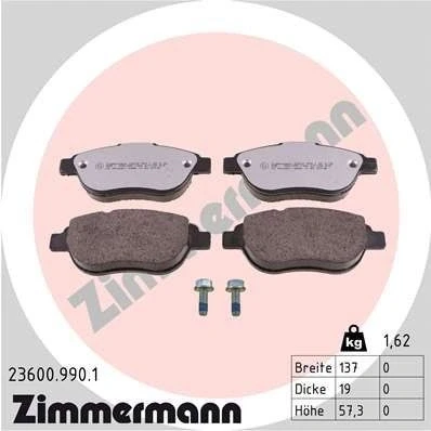 Bilde av ZIMMERMANN 23600.990.1 Bremseklosser med skruer Bildet viser leveranseinnholdet PEUGEOT: 207 Hatchback, 307 Stasjonsvogn, SW