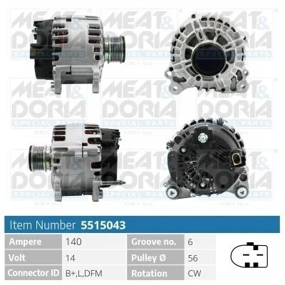 Bilde av MEAT &amp; DORIA 5515043 Dynamo 14V 140A VOLKSWAGEN: Transporter 5, 5 Bus, Multivan (7HM, AUDI: A4 B6 Avant, B7 Sedan