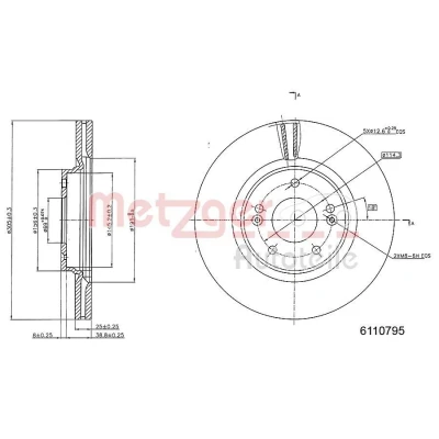 Bilde av METZGER 6110795 Bremseskiver framaksel 304,9 25 5 114,3 innvendig ventilert spraylakkert, Krysssliping med skruer KIA: Sportage IV, Proceed