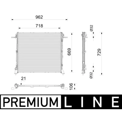 Bilde av MAHLE ORIGINAL CR 2788 000P Radiator Aluminium 718mm 669mm 21mm Kjøleribber loddet