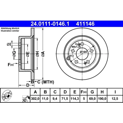 Bilde av ATE 24.0111 0146.1 Bremseskiver 302,0 11,0 5 114,3 fullt ut belagt HYUNDAI: Santa Fe 2, I