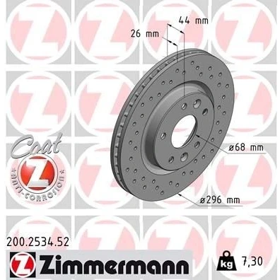 Bilde av ZIMMERMANN SPORT COAT Z 200.2534.52 Bremseskiver 296 26 7/5 5 114 innvendig ventilert, hullet belagt NISSAN: Qashqai 2, X Trail, RENAULT: Kadjar