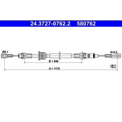 Bilde av ATE 24.3727 0762.2 Bremsekabel 1175 NISSAN: Interstar Minibuss, RENAULT: MASTER 2 Pritsche/Fahrgestell