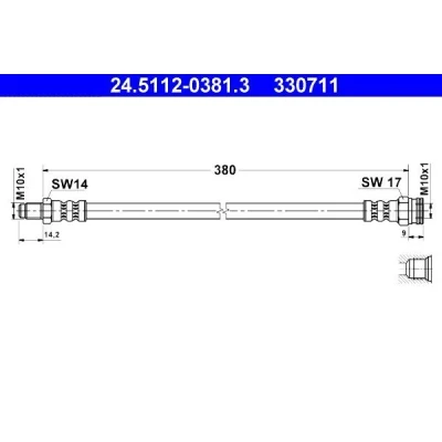 Bilde av ATE 24.5112 0381.3 Bremseslange 380 M10x1 PEUGEOT: 505 Stasjonsvogn
