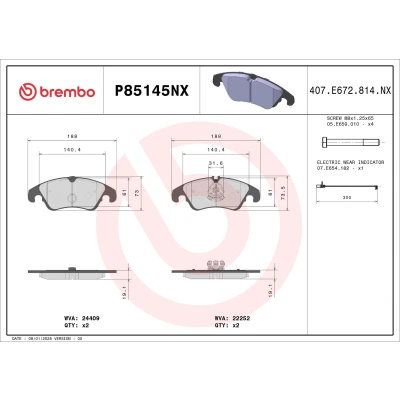 Bilde av BREMBO Bremseklosser inkl. slitasjevarselkontakt med bremsecaliperskruer, kolbleklips, antihyle blikk tilbehør P85145NX