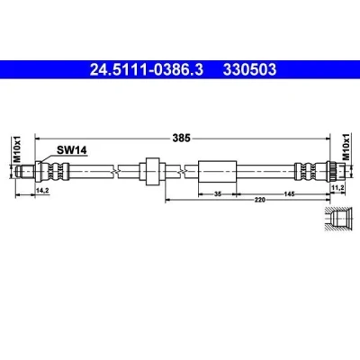 Bilde av ATE 24.5111 0386.3 Bremseslange 385 M10x1 NISSAN: Primastar Minibuss, RENAULT: TRAFIC 2 Kasten, Bus, OPEL: Vivaro A Combi, Van