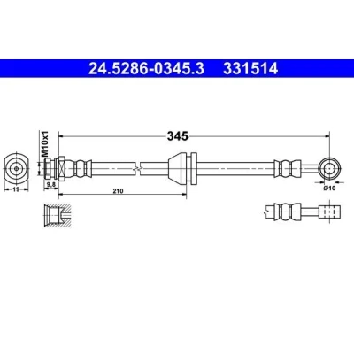 Bilde av ATE 24.5286 0345.3 Bremseslange 345 M10x1