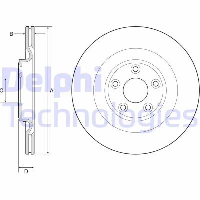 Bilde av DELPHI BG4833C Bremseskiver 325 20 5 ventilert belagt ubehandlet uten hjullager, ABS sensorring JAGUAR: XJ Sedan, F Type Cabrio, Coupé