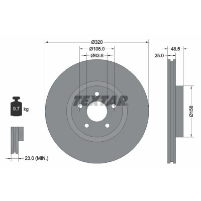 Bilde av TEXTAR PRO+ 92149105 Bremseskiver 320 25 05/05 108 innvendig ventilert belagt høy karbon uten hjulfestebolt, hjulnav VOLVO: V50, C30, S40 II