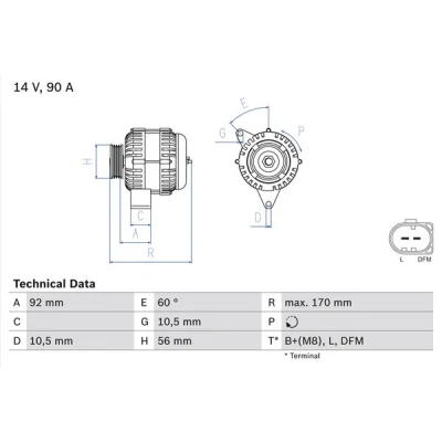 Bilde av BOSCH 0 986 042 730 Dynamo 14V 90A MERCEDES BENZ: E Klasse T modell, Sedan