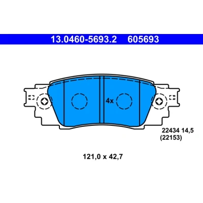 Bilde av ATE 13.0460 5693.2 Bremseklosser ikke klargjort for slitasjeindikator, uten integrert slitasjevarselkontakt TOYOTA: C HR, RAV4 V, Camry VIII Sedan