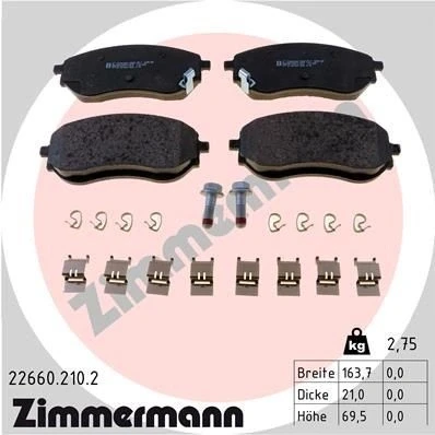 Bilde av ZIMMERMANN 22660.210.2 Bremseklosser med akustisk slitasjevarsel skruer Bildet viser leveranseinnholdet, glideplate MERCEDES BENZ: X Klasse