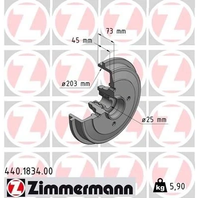 Bilde av ZIMMERMANN 440.1834.00 Bremsetrommel med hjullager, ABS senorring 245 PEUGEOT: 208 I Hatchback, 206 CITROËN: C3 Hatchback