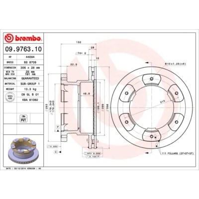 Bilde av BREMBO 09.9763.10 Bremseskiver 306 28 6 innvendig ventilert IVECO: DAILY 4 Kasten/Kombi, V Varebil / Stasjonsvogn, 5 Pritsche/Fahrgestell