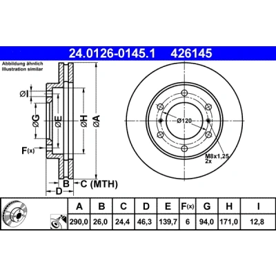 Bilde av ATE 24.0126 0145.1 Bremseskiver 290,0 26,0 6 139,7 ventilert belagt MITSUBISHI: PAJERO 4, 3