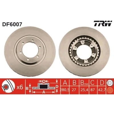 Bilde av TRW DF6007 Bremseskiver 281 27 6 108 ventilert HYUNDAI: Terracan