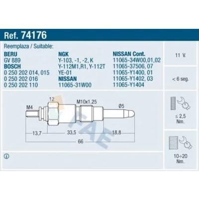 Bilde av FAE 74176 Glødeplugg 11V M 10x1.25 NISSAN: Patrol Hardtop