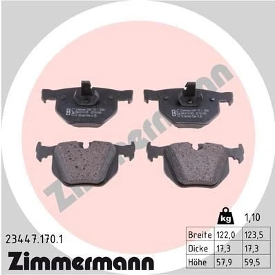 Bilde av ZIMMERMANN 23447.170.1 Bremseklosser klargjort for slitasjeindikator Bildet viser leveranseinnholdet BMW: 7