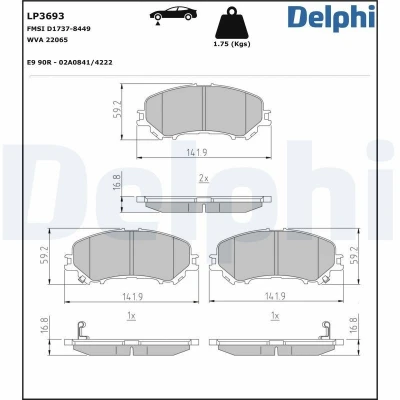 Bilde av DELPHI LP3693 Bremseklosser med akustisk slitasjevarsel uten antiskrike blikk tilbehør NISSAN: Qashqai 2, X Trail, RENAULT: Koleos 2
