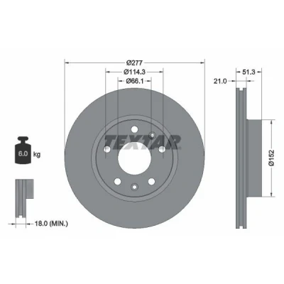 Bilde av TEXTAR PRO 92115703 Bremseskiver 277 21 05/07 114,3 innvendig ventilert belagt uten hjulfestebolt, hjulnav LAND ROVER: Freelander I SUV