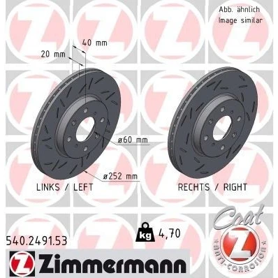 Bilde av ZIMMERMANN 540.2491.53 Bremseskiver 252 20 8/4 4 100 innvendig ventilert, med sliss belagt SUZUKI: SWIFT 3, OPEL: Agila B