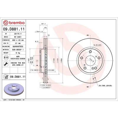 Bilde av BREMBO 09.D881.11 Bremseskiver 282 23 5 innvendig ventilert belagt med skruer HONDA: CIVIC 10