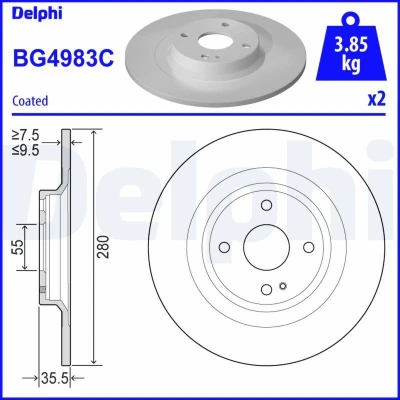 Bilde av DELPHI BG4983C Bremseskiver 280 10 4 fullt ut belagt ubehandlet uten hjullager, ABS sensorring MAZDA: MX 5 IV