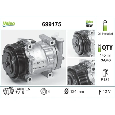 Bilde av VALEO NEW ORIGINAL PART 699175 Kompressor SD7V16 12 PAG 46 R 134a med kompressorlje ALFA ROMEO: GTV