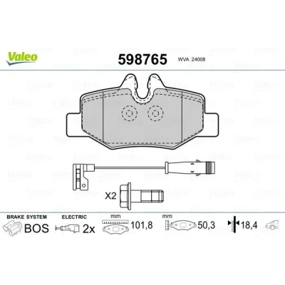 Bilde av VALEO 598765 Bremseklosser bakaksel inkl. slitasjevarselkontakt med sikringsskruesett, antihyle blikk MERCEDES BENZ: Vito Minibuss, Mixto