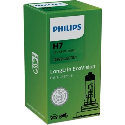 Bilde av Halogenpære PHILIPS LongLife EcoVision H7 PX26d, passer mange bilmodeller, 000000000H7, 00000000H7, 0000000H7, 000000H7, 002 544 00 94,