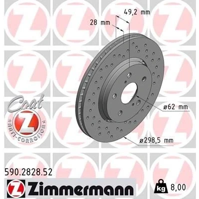 Bilde av ZIMMERMANN 590.2828.52 Bremseskiver 298 28 7/5 5 114 utvendig ventilert, hullet belagt TOYOTA: C HR