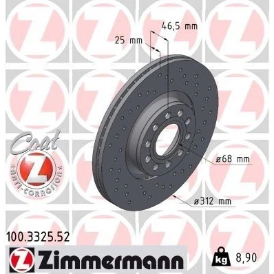 Bilde av ZIMMERMANN SPORT COAT Z 100.3325.52 Bremseskiver 312 25 10/5 5 112 utvendig ventilert, hullet belagt høy karbon VOLKSWAGEN: Passat B5 GP Stasjonsvogn