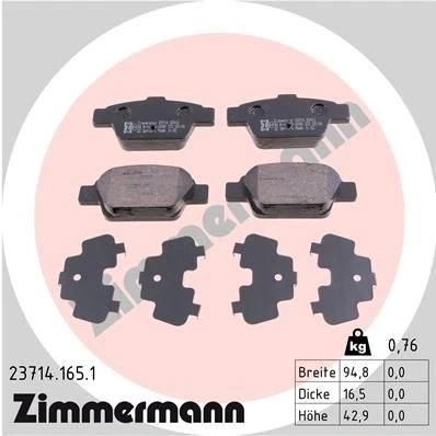 Bilde av ZIMMERMANN 23714.165.1 Bremseklosser Bildet viser leveranseinnholdet FIAT: BRAVO 2, Stilo Hatchback, ALFA ROMEO: MiTo