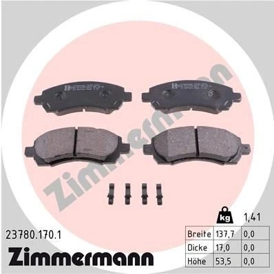 Bilde av ZIMMERMANN 23780.170.1 Bremseklosser med akustisk slitasjevarsel Bildet viser leveranseinnholdet SUBARU: Impreza II Sedan, Stasjonsvogn