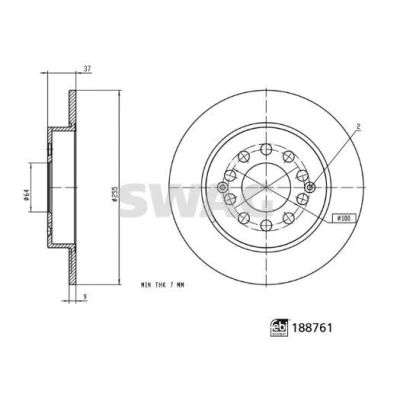 Bilde av SWAG Bremseskive MG: ZS SUV bakaksel 255mm 9mm 5 hull 100mm fullt ut belagt 33 11 0866 10266049 Bremseskiver, Skivebremser