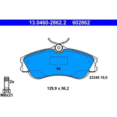 Bilde av ATE 13.0460 2862.2 Bremseklosser ekskl. slitasjevarselkontakt med bremsecaliperskruer PEUGEOT: 207 Hatchback, 206 SW