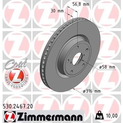 Bilde av ZIMMERMANN 530.2467.20 Bremseskiver 316 30 7/5 5 114 innvendig ventilert belagt SUBARU: Outback V