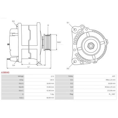Bilde av AS PL A3804S Dynamo 12V 130A
