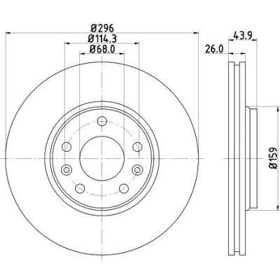 Bilde av HELLA PRO 8DD 355 116 161 Bremseskiver 296 26 05/07 114,3 utvendig ventilert belagt uten hjulfestebolt, hjulnav RENAULT: MEGANE 3 Grandtour