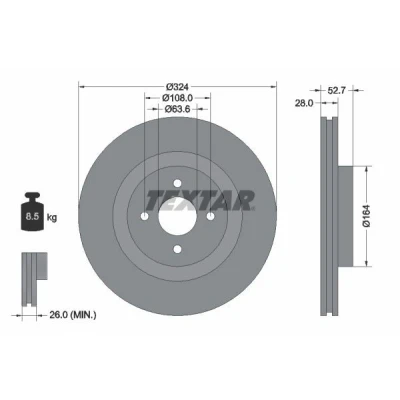 Bilde av TEXTAR 92146400 Bremseskiver 324 28 04/04 108 innvendig ventilert uten hjulfestebolt, hjulnav FORD: Focus Mk1 Hatchback