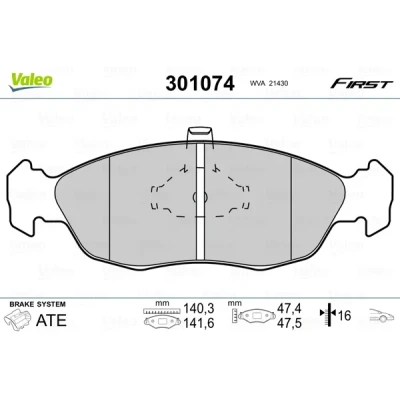 Bilde av VALEO 301074 Bremseklosser FIRST framaksel ekskl. slitasjevarselkontakt uten antiskrike blikk PEUGEOT: Partner I Combispace, 306 Hatchback